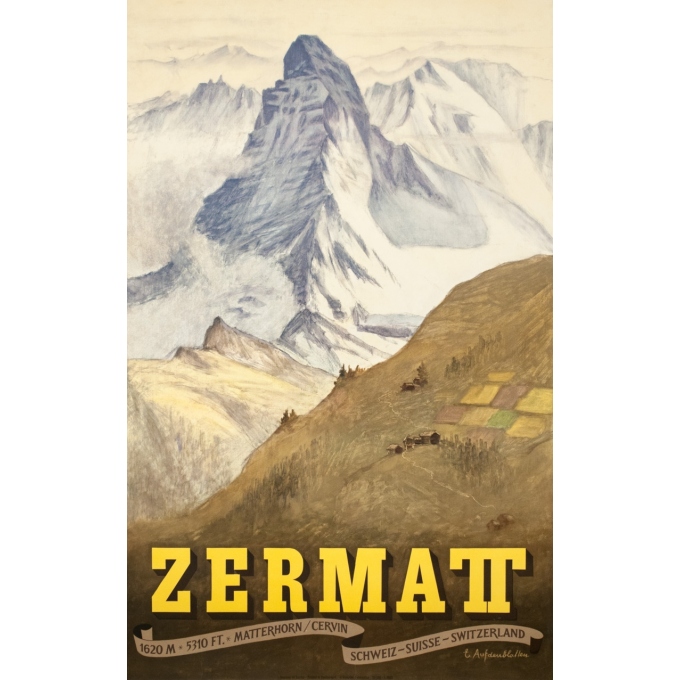 Vintage travel poster - Aufdendlastten - 1956 - Zermatt - 40.2 by 25.6 inches