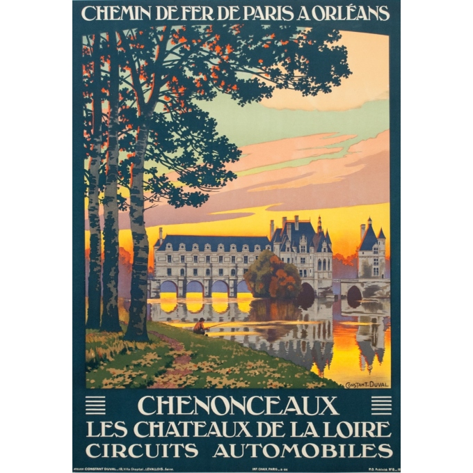 Affiche ancienne de voyage - Constant Duval - 1926 - Chenonceaux Les Chateaux de la Loire Circuits Automobiles - 105 par 74.5 cm