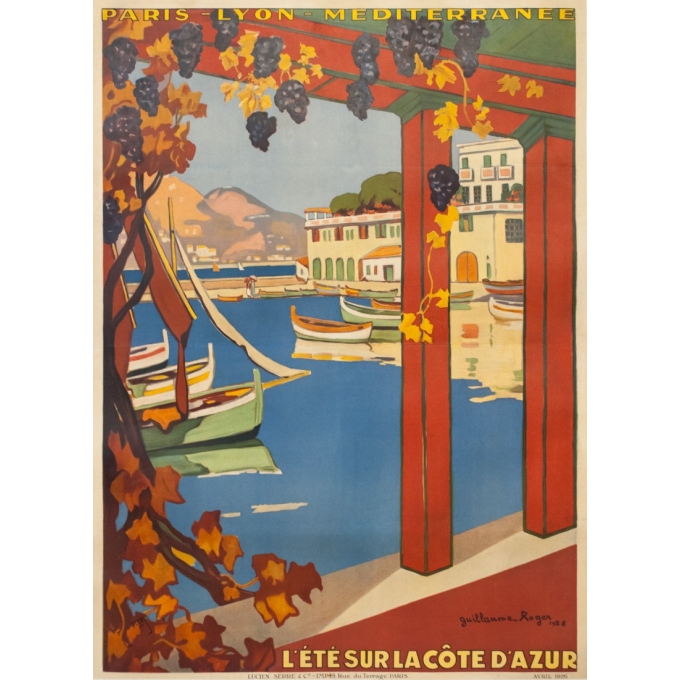 Affiche ancienne de voyage - Guillaume Rogers - 1926 - L'Été Sur La Côte D'Azur Villefranche - 104.5 par 76 cm