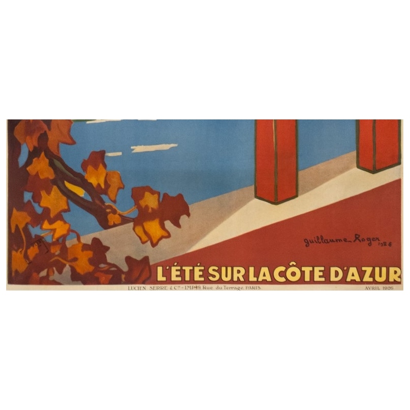 Vintage travel poster - Guillaume Rogers - 1926 - L'Été Sur La Côte D'Azur Villefranche - 41.1 by 29.9 inches - 3