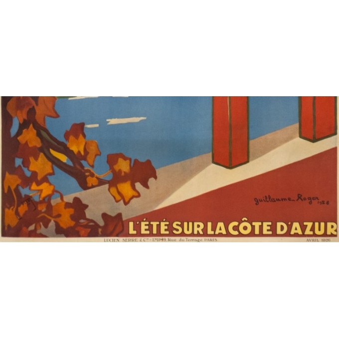 Affiche ancienne de voyage - Guillaume Rogers - 1926 - L'Été Sur La Côte D'Azur Villefranche - 104.5 par 76 cm - 3