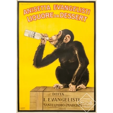 Vintage poster - Biscaretti - 1925 - Anisetta Evangelisti - 55.1 by 39.4 inches