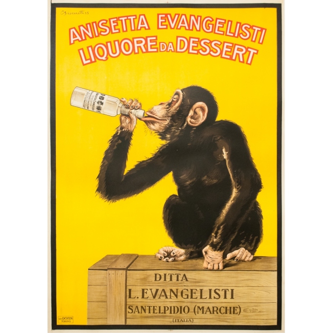 Affiche ancienne - Biscaretti - 1925 - Anisetta Evangelisti - 140 par 100 cm