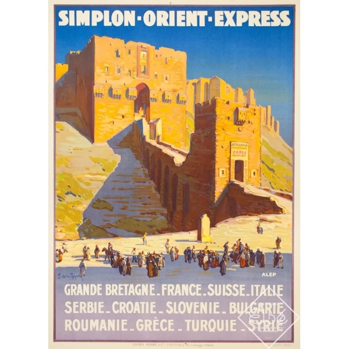 Affiche ancienne de voyage - Joseph de la Nézière - 1927 - Simplon Orient Express Alep - 107 par 77 cm