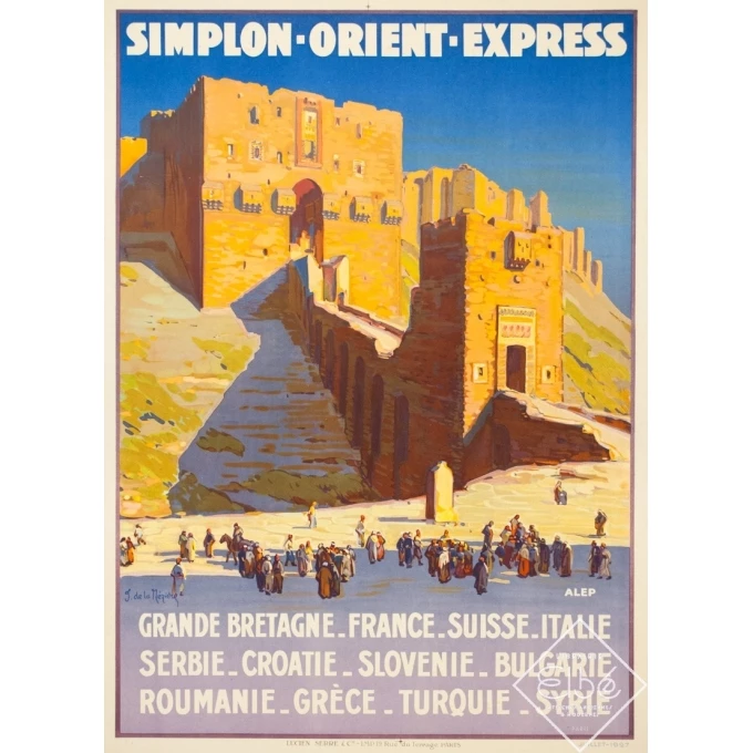 Vintage travel poster - Joseph de la Nézière - 1927 - Simplon Orient Express Alep - 42.1 by 30.3 inches