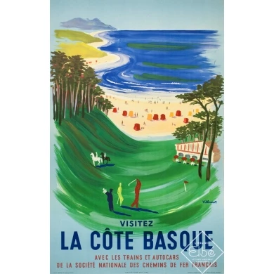 Vintage travel poster - Villemot - 1957 - Visitez la Côte Basque - 39 by 24.4 inches