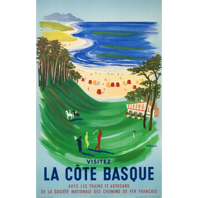 Affiche ancienne de voyage - Henri Laulhé - 1957 - Visitez Côte Basque - 99 par 57 cm