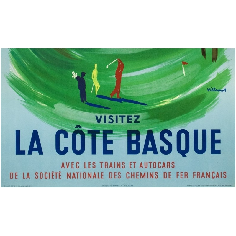Affiche ancienne de voyage - Villemot - 1957 - Hendaye Côte Basque - 99 par 57 cm - 3