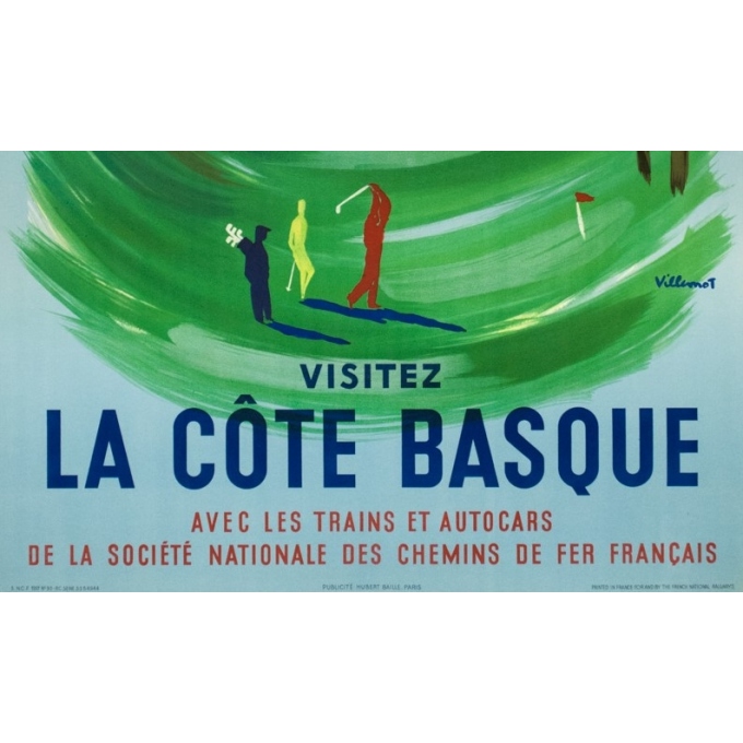 Affiche ancienne de voyage - Villemot - 1957 - Hendaye Côte Basque - 99 par 57 cm - 3