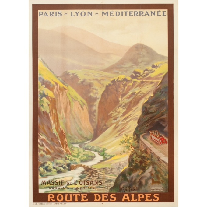 Affiche ancienne de voyage - René Péan - Circa 1910 - Route Des Alpes PLM Massif De L'Oisans - 108 par 79 cm