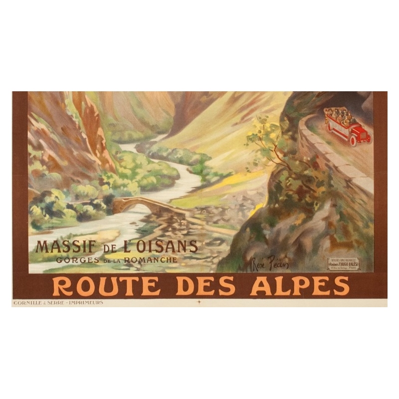Affiche ancienne de voyage - René Péan - Circa 1910 - Route Des Alpes PLM Massif De L'Oisans - 108 par 79 cm - 3