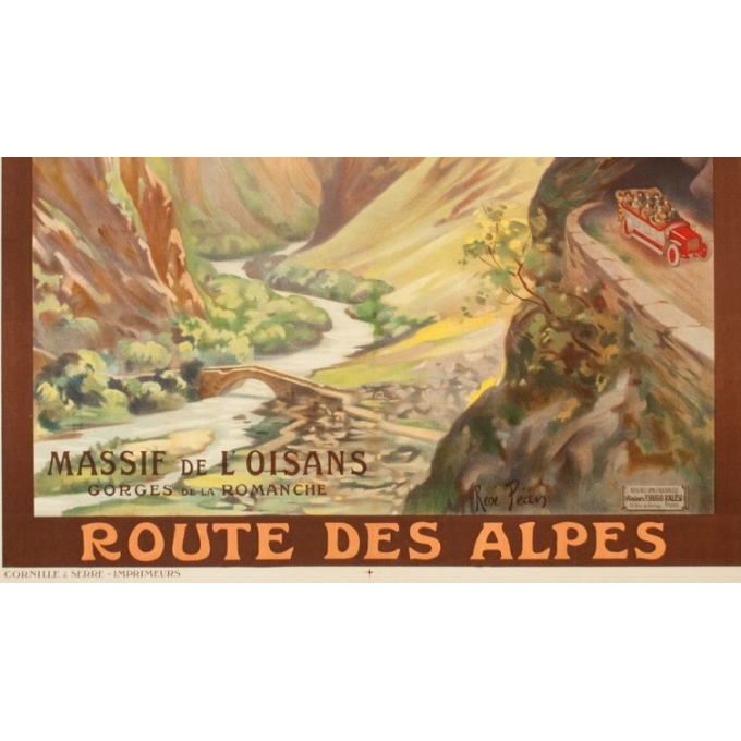 Affiche ancienne de voyage - René Péan - Circa 1910 - Route Des Alpes PLM Massif De L'Oisans - 108 par 79 cm - 3