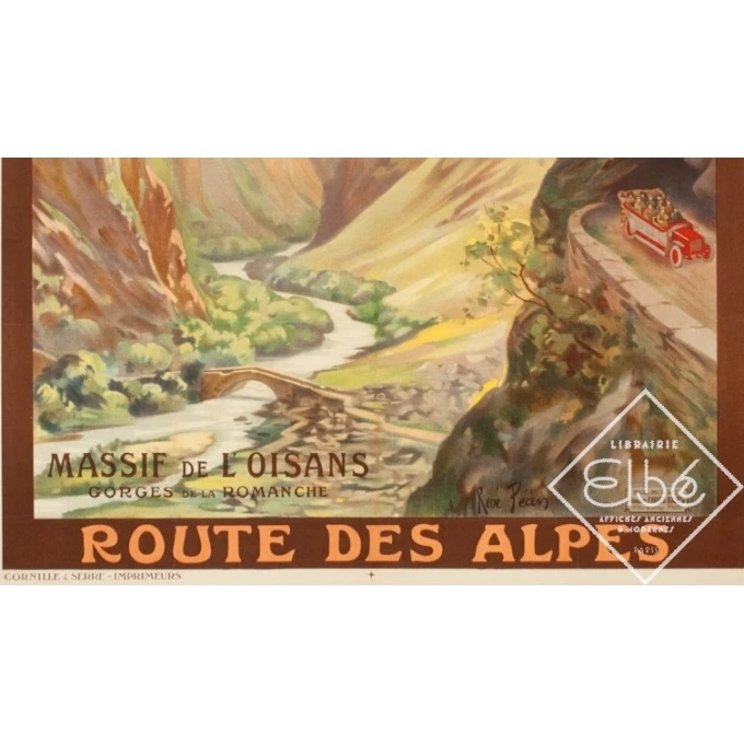 Vintage travel poster - René Péan - Circa 1910 - Route Des Alpes PLM Massif De L'Oisans - 42.5 by 31.1 inches - 3