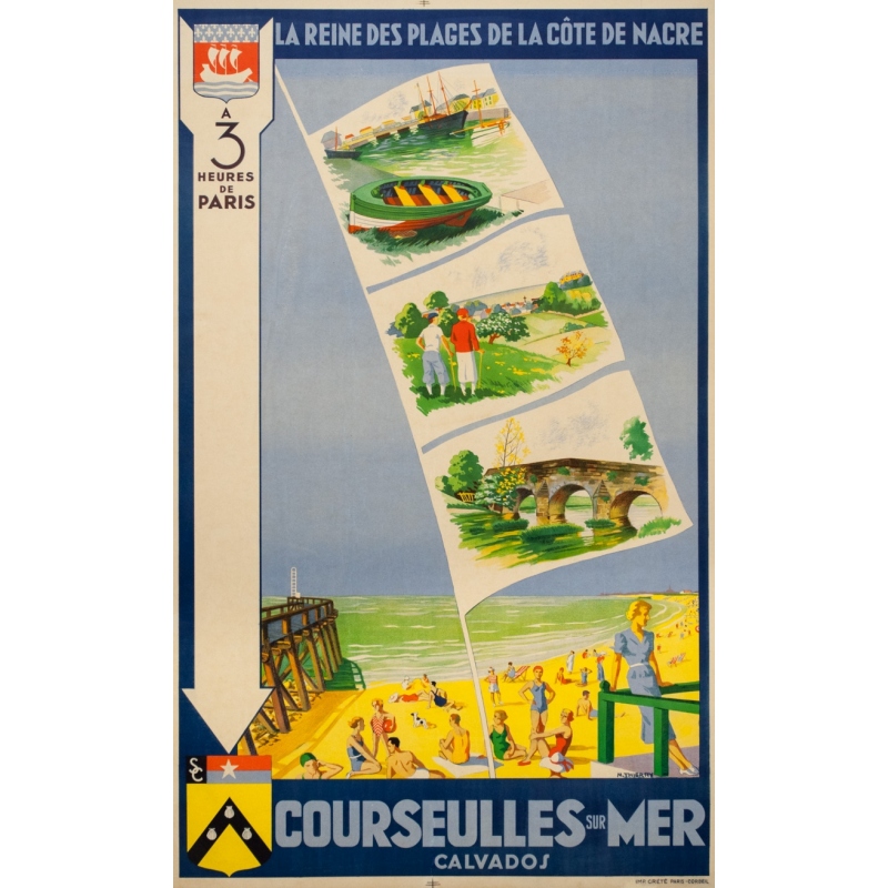Vintage travel poster - M. Thierry - Circa 1930 - Courseulles Sur Mer Calvados Normandie - 39 by 24 inches