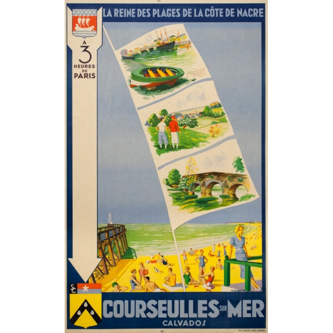 Vintage travel poster - M. Thierry - Circa 1930 - Courseulles Sur Mer Calvados Normandie - 39 by 24 inches