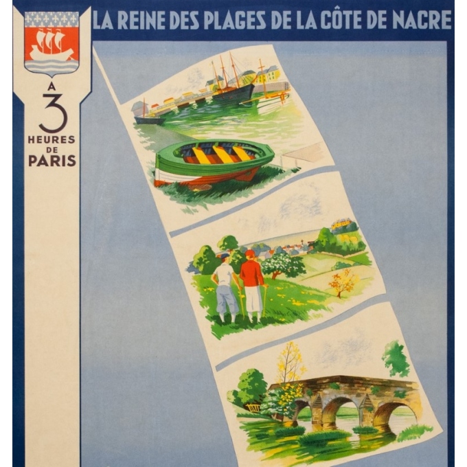 Vintage travel poster - M. Thierry - Circa 1930 - Courseulles Sur Mer Calvados Normandie - 39 by 24 inches - 2