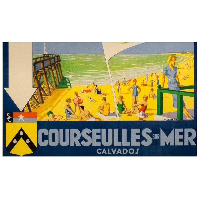 Vintage travel poster - M. Thierry - Circa 1930 - Courseulles Sur Mer Calvados Normandie - 39 by 24 inches - 3