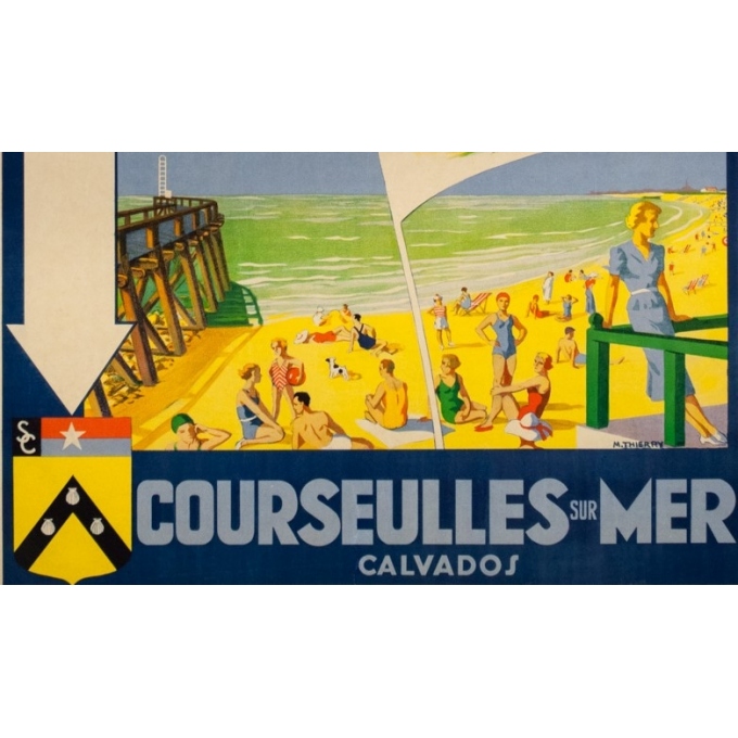 Vintage travel poster - M. Thierry - Circa 1930 - Courseulles Sur Mer Calvados Normandie - 39 by 24 inches - 3