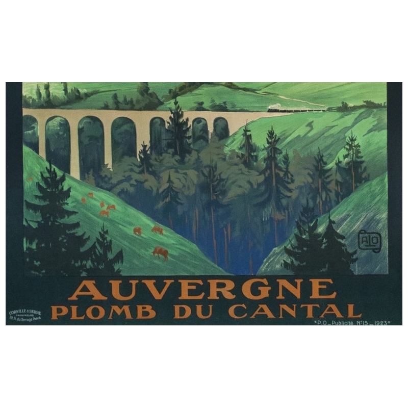Affiche ancienne de voyage - Hallo - 1923 - Auvergne Plomb Du Cantal - 104.5 par 74 cm - 3