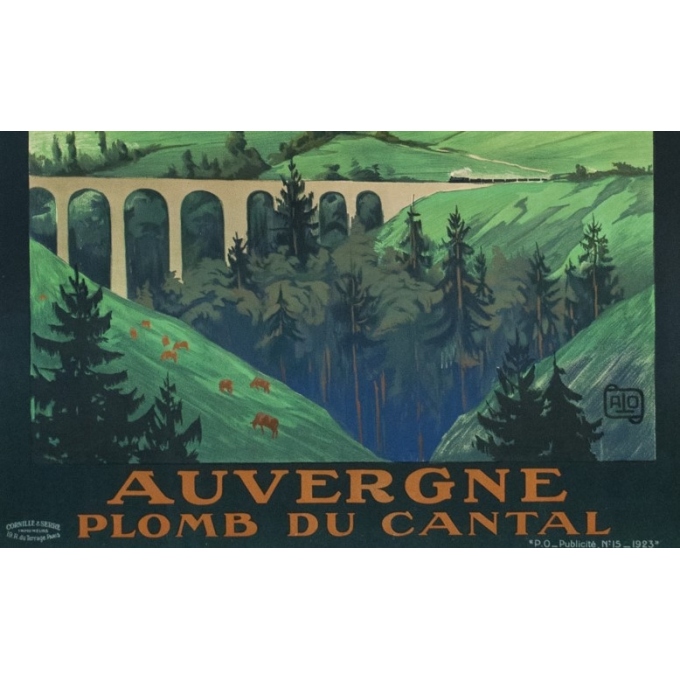 Affiche ancienne de voyage - Hallo - 1923 - Auvergne Plomb Du Cantal - 104.5 par 74 cm - 3