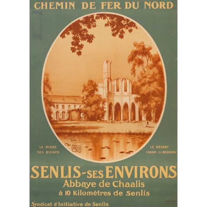 Affiche ancienne de voyage - Hallo - Circa 1920 - Senlis Abbaye De Chaalis - 104.5 par 78 cm