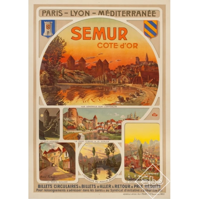 Affiche ancienne de voyage - Henri Polart - Circa 1920 - Semur Côte D'Or Bourgogne - 106.5 par 77 cm