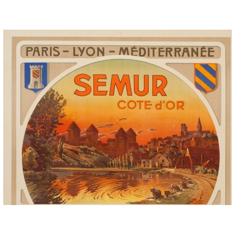 Vintage travel poster - Henri Polart - Circa 1920 - Semur Côte D'Or Bourgogne - 41.9 by 30.3 inches - 2