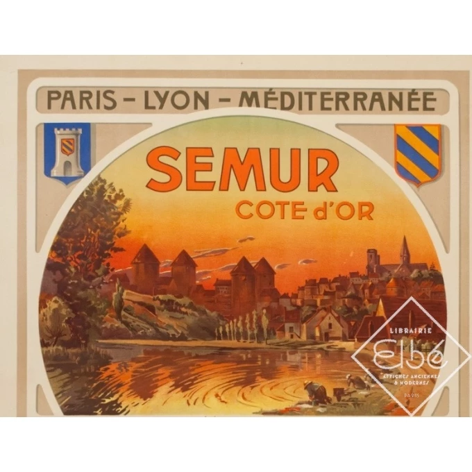 Affiche ancienne de voyage - Henri Polart - Circa 1920 - Semur Côte D'Or Bourgogne - 106.5 par 77 cm - 2