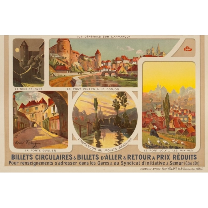 Affiche ancienne de voyage - Henri Polart - Circa 1920 - Semur Côte D'Or Bourgogne - 106.5 par 77 cm - 3