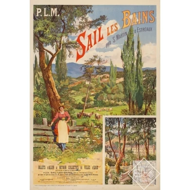 Vintage travel poster - Tanconville - Circa 1900 - Sail Les Bains - 43.5 by 29.5 inches