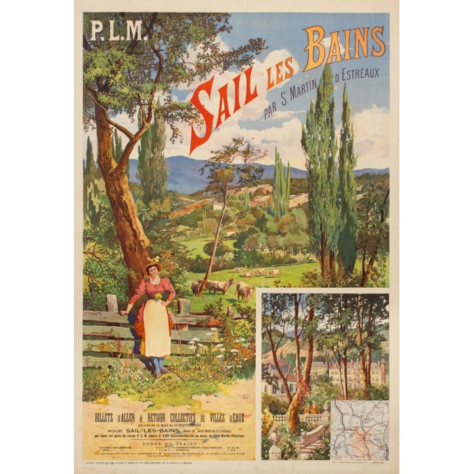 Vintage travel poster - Tanconville - Circa 1900 - Sail Les Bains - 43.5 by 29.5 inches