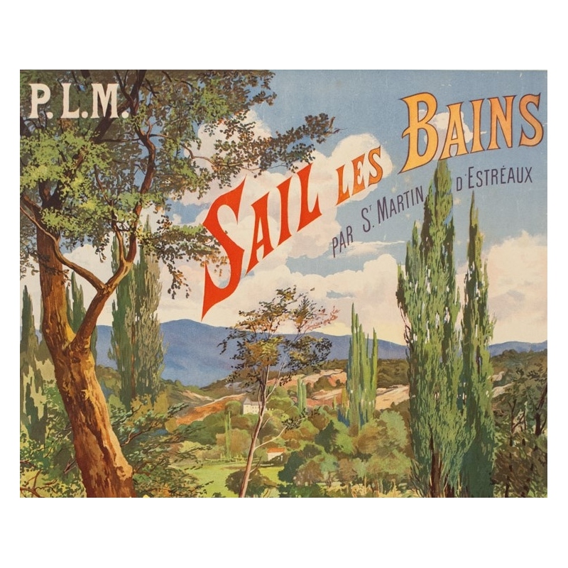 Vintage travel poster - Tanconville - Circa 1900 - Sail Les Bains - 43.5 by 29.5 inches - 2