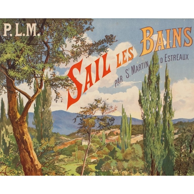 Vintage travel poster - Tanconville - Circa 1900 - Sail Les Bains - 43.5 by 29.5 inches - 2