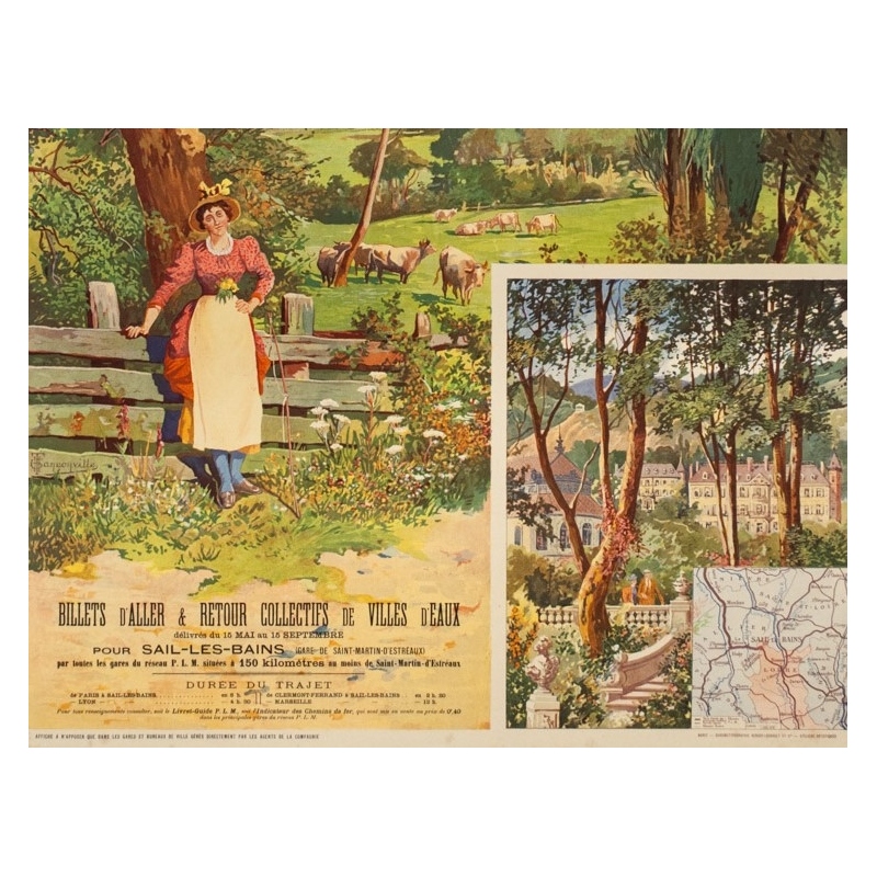 Vintage travel poster - Tanconville - Circa 1900 - Sail Les Bains - 43.5 by 29.5 inches - 3