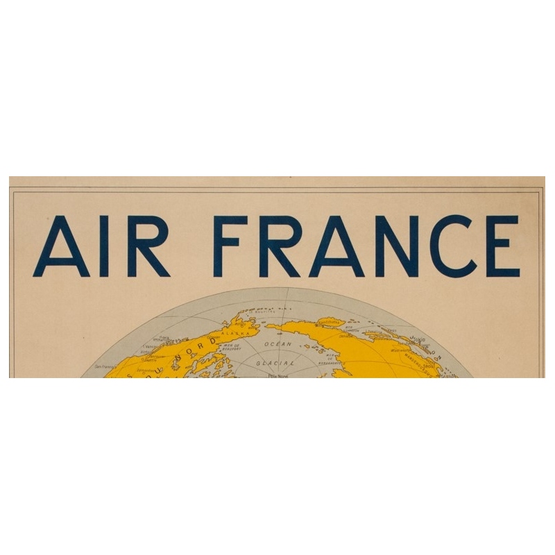 Affiche ancienne de voyage - Girard - 1938 - Air France Reservation Here Map Monde - 78 par 61 cm - 2