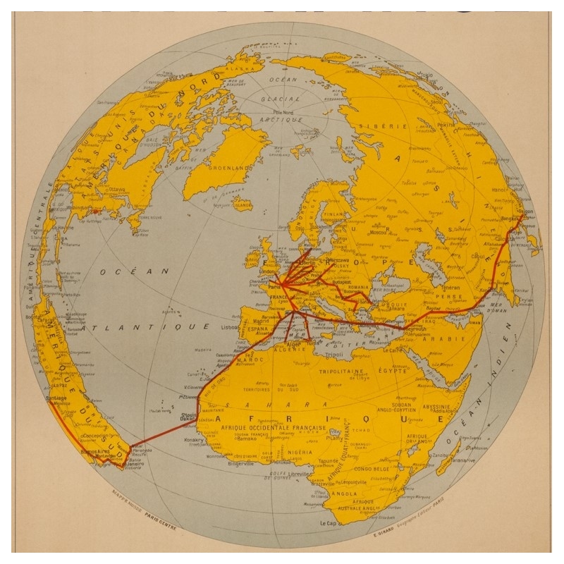 Affiche ancienne de voyage - Girard - 1938 - Air France Reservation Here Map Monde - 78 par 61 cm - 3