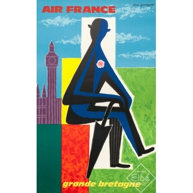 Affiche ancienne de voyage - Georget - 1962 - Air France Grande Bretagne - 99 par 62 cm
