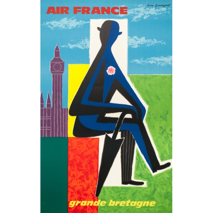 Affiche ancienne de voyage - Georget - 1962 - Air France Grande Bretagne - 99 par 62 cm