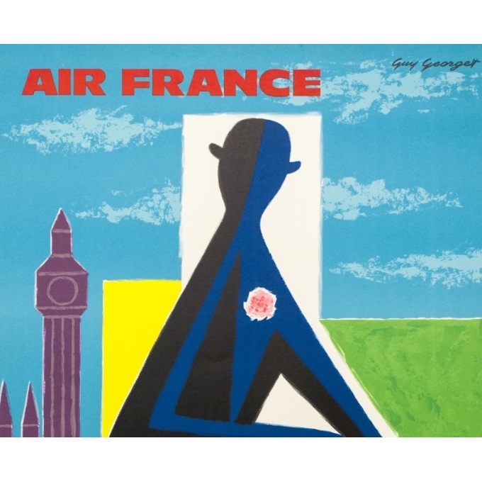 Affiche ancienne de voyage - Georget - 1962 - Air France Grande Bretagne - 99 par 62 cm - 2