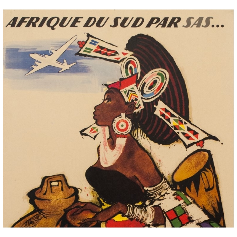 Vintage travel poster - ON - Circa 1950 - Afrique Du Sud SAS - 39 by 24.6 inches - 2