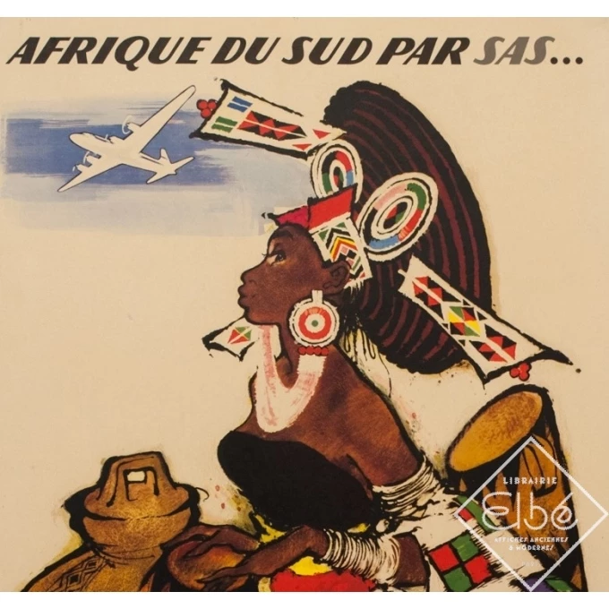 Vintage travel poster - ON - Circa 1950 - Afrique Du Sud SAS - 39 by 24.6 inches - 2