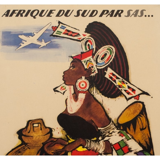 Vintage travel poster - ON - Circa 1950 - Afrique Du Sud SAS - 39 by 24.6 inches - 2