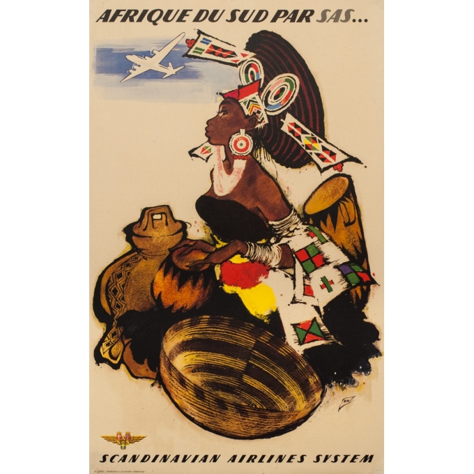 Affiche ancienne de voyage - ON - Circa 1950 - Afrique Du Sud SAS - 99 par 62.5 cm