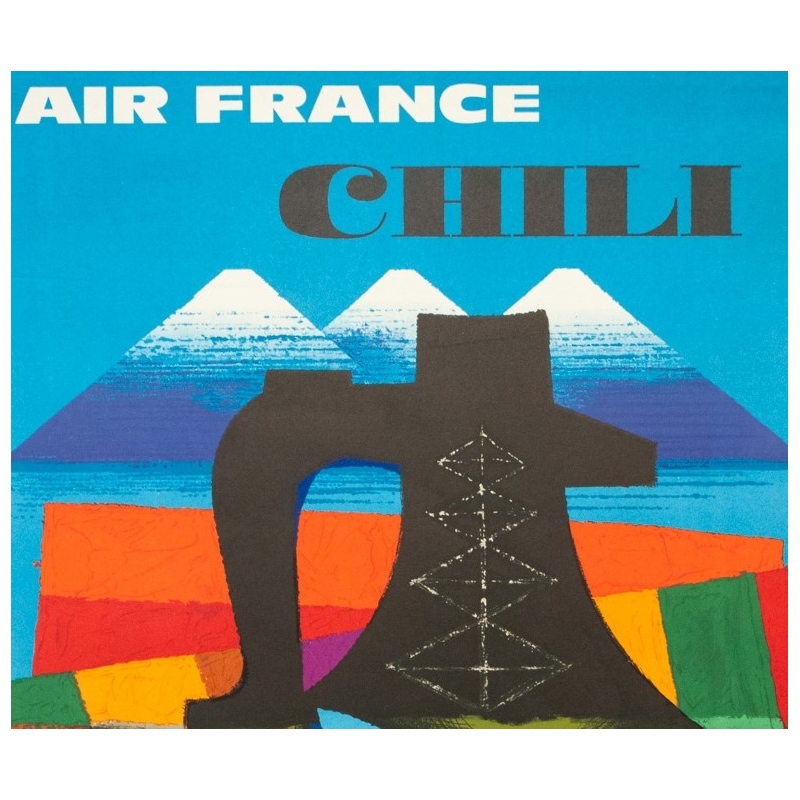 Affiche ancienne de voyage - Nathan - 1964 - Air France Chili - 99 par 62 cm - 2