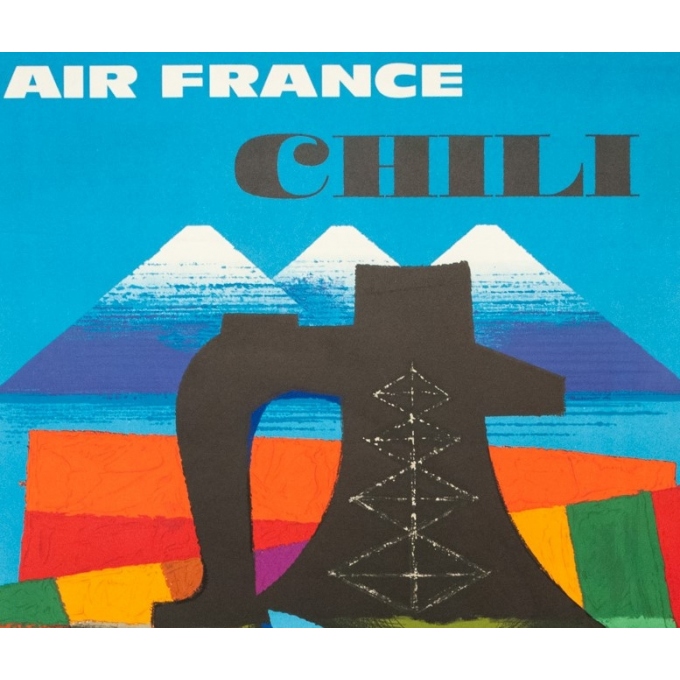 Affiche ancienne de voyage - Nathan - 1964 - Air France Chili - 99 par 62 cm - 2