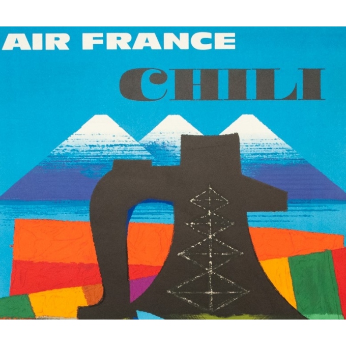 Vintage travel poster - Nathan - 1964 - Air France Chili - 39 by 24.4 inches - 2