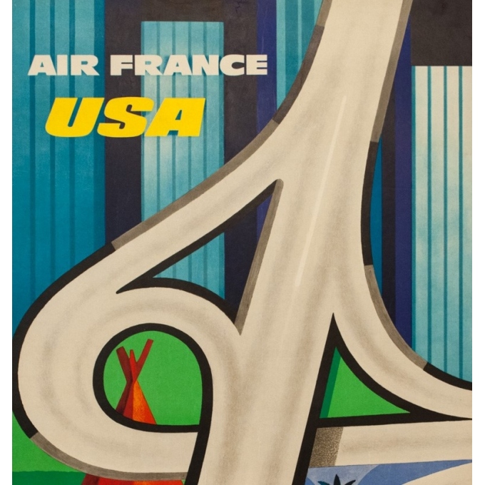 Affiche ancienne de voyage - Excoffon - 1963 - Air France Usa - 99.5 par 61.5 cm - 2