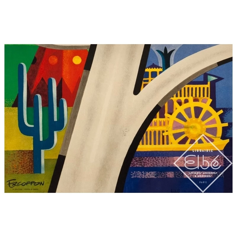 Affiche ancienne de voyage - Excoffon - 1963 - Air France Usa - 99.5 par 61.5 cm - 3