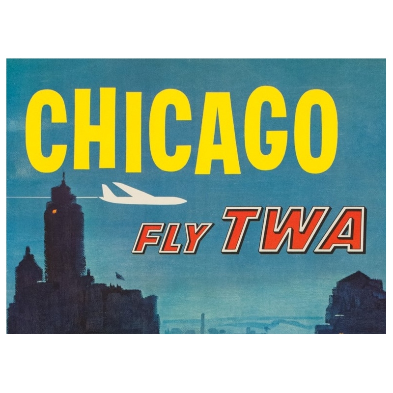 Vintage travel poster - Briggs - Circa 1955 - Chicago TWA - 39.8 by 25.2 inches - 2