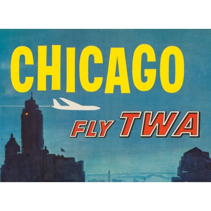Affiche ancienne de voyage - Briggs - Circa 1955 - Chicago TWA - 101 par 64 cm - 2 Affiche ancienne de voyage - Briggs - Circa 1955 - Chicago TWA - 101 par 64 cm - 2